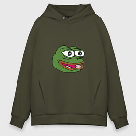 Мужское худи Oversize хлопок с принтом Pepe frog в Петрозаводске, френч-терри — 70% хлопок, 30% полиэстер. Мягкий теплый начес внутри —100% хлопок | боковые карманы, эластичные манжеты и нижняя кромка, капюшон на магнитной кнопке | meme pepe мем прикол лягушка