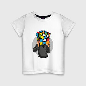 Детская футболка хлопок с принтом ГОЛОВОЛОМКА в Петрозаводске, 100% хлопок | круглый вырез горловины, полуприлегающий силуэт, длина до линии бедер | голова | кубик рубика