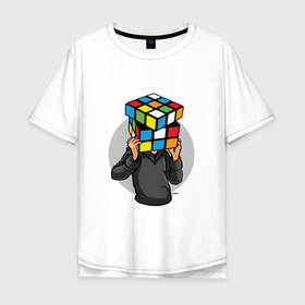 Мужская футболка хлопок Oversize с принтом ГОЛОВОЛОМКА в Петрозаводске, 100% хлопок | свободный крой, круглый ворот, “спинка” длиннее передней части | голова | кубик рубика