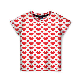 Детская футболка 3D с принтом Красные сердечки в Петрозаводске, 100% гипоаллергенный полиэфир | прямой крой, круглый вырез горловины, длина до линии бедер, чуть спущенное плечо, ткань немного тянется | Тематика изображения на принте: 