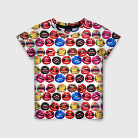 Детская футболка 3D с принтом Lips Pattern в Петрозаводске, 100% гипоаллергенный полиэфир | прямой крой, круглый вырез горловины, длина до линии бедер, чуть спущенное плечо, ткань немного тянется | lips | love | pattern | pop art | арт | губы | девушкам | любовь | пафосные | поп арт | поцелуй | текстура | узор