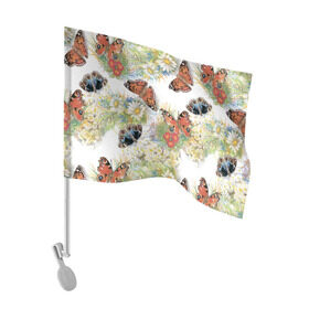 Флаг для автомобиля с принтом Мир бабочек в Петрозаводске, 100% полиэстер | Размер: 30*21 см | бабочки | цветы