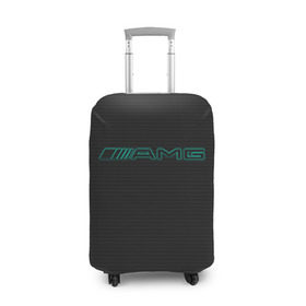 Чехол для чемодана 3D с принтом AMG Turquoise-Carbon в Петрозаводске, 86% полиэфир, 14% спандекс | двустороннее нанесение принта, прорези для ручек и колес | amg | auto | black | carbon | mercedes | turquoise | авто | амг | мерседес