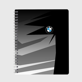 Тетрадь с принтом BMW GEOMETRY SPORT в Петрозаводске, 100% бумага | 48 листов, плотность листов — 60 г/м2, плотность картонной обложки — 250 г/м2. Листы скреплены сбоку удобной пружинной спиралью. Уголки страниц и обложки скругленные. Цвет линий — светло-серый
 | Тематика изображения на принте: bmw | bmw motorsport | bmw performance | carbon | m | m power | motorsport | performance | sport | бмв | карбон | моторспорт | спорт