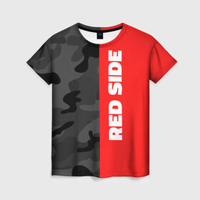 Женская футболка 3D с принтом Military Red Side в Петрозаводске, 100% полиэфир ( синтетическое хлопкоподобное полотно) | прямой крой, круглый вырез горловины, длина до линии бедер | военный | камуфляж | красный | мода | стиль | тренд