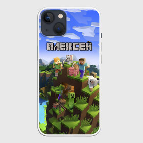 Чехол для iPhone 13 с принтом Алексей   Minecraft в Петрозаводске,  |  | minecraft | алексей | алеша | алешка | добывать | игра | игрушка | имя | компьютерная | кубики | леха | леша | майкрафт | майн крафт | майнкрафт | пиксели | пиксель | ремесло | с именем | шахта
