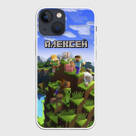 Чехол для iPhone 13 mini с принтом Алексей   Minecraft в Петрозаводске,  |  | minecraft | алексей | алеша | алешка | добывать | игра | игрушка | имя | компьютерная | кубики | леха | леша | майкрафт | майн крафт | майнкрафт | пиксели | пиксель | ремесло | с именем | шахта