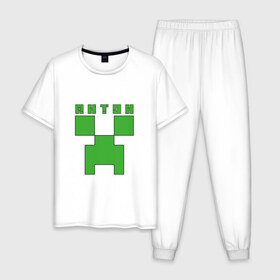 Мужская пижама хлопок с принтом Антон - Minecraft в Петрозаводске, 100% хлопок | брюки и футболка прямого кроя, без карманов, на брюках мягкая резинка на поясе и по низу штанин
 | 