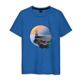 Мужская футболка хлопок с принтом Авианосец в Петрозаводске, 100% хлопок | прямой крой, круглый вырез горловины, длина до линии бедер, слегка спущенное плечо. | авианосец | вода | военная техника | корабль | мужчинам | парням | судно