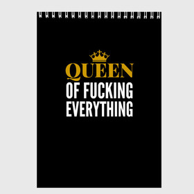 Скетчбук с принтом Queen of fucking everything в Петрозаводске, 100% бумага
 | 48 листов, плотность листов — 100 г/м2, плотность картонной обложки — 250 г/м2. Листы скреплены сверху удобной пружинной спиралью | для девушек | королева | корона | с надписью