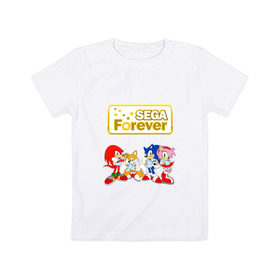 Детская футболка хлопок с принтом Sega Forever в Петрозаводске, 100% хлопок | круглый вырез горловины, полуприлегающий силуэт, длина до линии бедер | knuckles | sonic | tails | наклз | сега | соник | тейлз