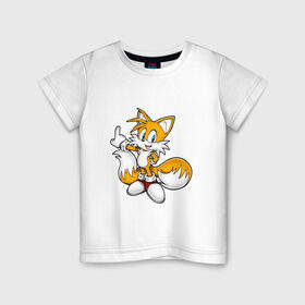 Детская футболка хлопок с принтом Tails в Петрозаводске, 100% хлопок | круглый вырез горловины, полуприлегающий силуэт, длина до линии бедер | sonic | соник | тейлс