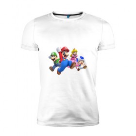 Мужская футболка премиум с принтом Mario Team в Петрозаводске, 92% хлопок, 8% лайкра | приталенный силуэт, круглый вырез ворота, длина до линии бедра, короткий рукав | nintendo | марио | нинтендо