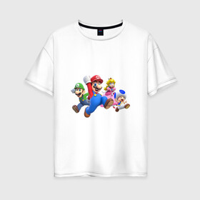 Женская футболка хлопок Oversize с принтом Mario Team в Петрозаводске, 100% хлопок | свободный крой, круглый ворот, спущенный рукав, длина до линии бедер
 | Тематика изображения на принте: nintendo | марио | нинтендо