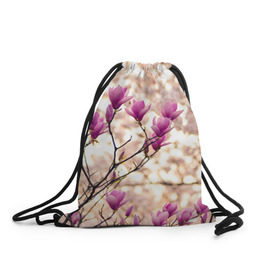 Рюкзак-мешок 3D с принтом Сакура в Петрозаводске, 100% полиэстер | плотность ткани — 200 г/м2, размер — 35 х 45 см; лямки — толстые шнурки, застежка на шнуровке, без карманов и подкладки | деревья | красота | небо | природа | сакура | цветение | цветы | япония