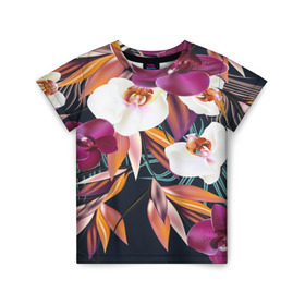 Детская футболка 3D с принтом Орхидея в Петрозаводске, 100% гипоаллергенный полиэфир | прямой крой, круглый вырез горловины, длина до линии бедер, чуть спущенное плечо, ткань немного тянется | flower | букет | краски | орхидеи | природа | текстуры | тропики | тропический | цветочки | цветы