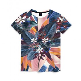 Женская футболка 3D с принтом Flower collection в Петрозаводске, 100% полиэфир ( синтетическое хлопкоподобное полотно) | прямой крой, круглый вырез горловины, длина до линии бедер | flower | букет | краски | орхидеи | природа | текстуры | тропики | тропический | цветочки | цветы