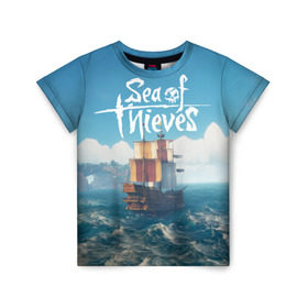 Детская футболка 3D с принтом Sea of Thieves в Петрозаводске, 100% гипоаллергенный полиэфир | прямой крой, круглый вырез горловины, длина до линии бедер, чуть спущенное плечо, ткань немного тянется | Тематика изображения на принте: pirates | sea of thieves | пираты