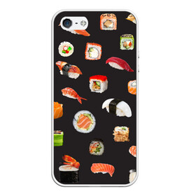Чехол для iPhone 5/5S матовый с принтом Суши в Петрозаводске, Силикон | Область печати: задняя сторона чехла, без боковых панелей | food | rolls | sushi | tokyo | еда | роллы | суши | токио