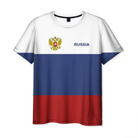 Мужская футболка 3D с принтом Россия Триколор в Петрозаводске, 100% полиэфир | прямой крой, круглый вырез горловины, длина до линии бедер | russia | герб | орел | патриот | российский | россия | русский | символика | триколор | флаг