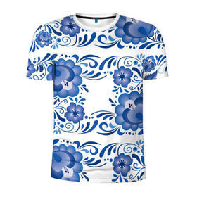 Мужская футболка 3D спортивная с принтом Гжель в Петрозаводске, 100% полиэстер с улучшенными характеристиками | приталенный силуэт, круглая горловина, широкие плечи, сужается к линии бедра | Тематика изображения на принте: гжель | текстура | узор | цветы