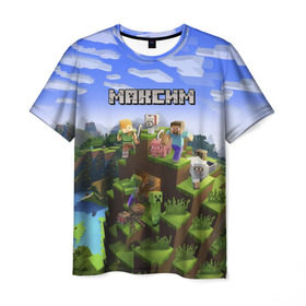 Мужская футболка 3D с принтом Максим - Minecraft в Петрозаводске, 100% полиэфир | прямой крой, круглый вырез горловины, длина до линии бедер | крипер | майнкрафт