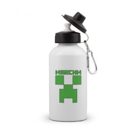 Бутылка спортивная с принтом Максим - Minecraft в Петрозаводске, металл | емкость — 500 мл, в комплекте две пластиковые крышки и карабин для крепления | Тематика изображения на принте: крипер | майнкрафт