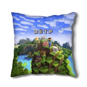 Подушка 3D с принтом Пётр - Minecraft в Петрозаводске, наволочка – 100% полиэстер, наполнитель – холлофайбер (легкий наполнитель, не вызывает аллергию). | состоит из подушки и наволочки. Наволочка на молнии, легко снимается для стирки | minecraft | добывать | игра | игрушка | имя | компьютерная | кубики | майкрафт | майн крафт | майнкрафт | петечка | петр | петруха | петька | петя | пиксели | пиксель | ремесло | с именем | шахта