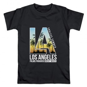 Мужская футболка хлопок с принтом Лос Анджелес в Петрозаводске, 100% хлопок | прямой крой, круглый вырез горловины, длина до линии бедер, слегка спущенное плечо. | la | для отпуска | калифорния | клуб | лето | лос анджелес | отпуск | приключение | путешествие | серф | серфинг | сша | туризм
