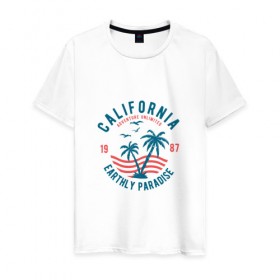 Мужская футболка хлопок с принтом Калифорния в Петрозаводске, 100% хлопок | прямой крой, круглый вырез горловины, длина до линии бедер, слегка спущенное плечо. | для отпуска | калифорния | клуб | лето | отпуск | парадайз | приключение | путешествие | серф | серфинг | сша | туризм