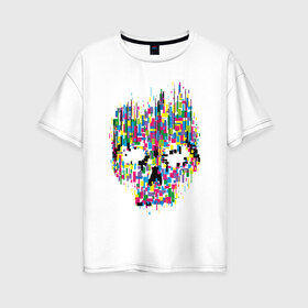 Женская футболка хлопок Oversize с принтом Череп в Петрозаводске, 100% хлопок | свободный крой, круглый ворот, спущенный рукав, длина до линии бедер
 | абстракция | анонимус | интернет | с черепом | череп | черепа