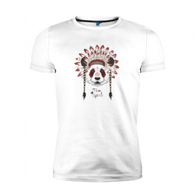 Мужская футболка премиум с принтом Панда в Петрозаводске, 92% хлопок, 8% лайкра | приталенный силуэт, круглый вырез ворота, длина до линии бедра, короткий рукав | индеец | инди | медведи | медведь | панда | панды | с медведем | с пандой