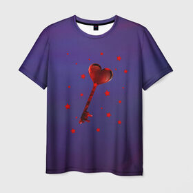 Мужская футболка 3D с принтом Ключ от сердца в Петрозаводске, 100% полиэфир | прямой крой, круглый вырез горловины, длина до линии бедер | 