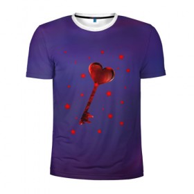 Мужская футболка 3D спортивная с принтом Ключ от сердца в Петрозаводске, 100% полиэстер с улучшенными характеристиками | приталенный силуэт, круглая горловина, широкие плечи, сужается к линии бедра | Тематика изображения на принте: 