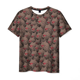 Мужская футболка 3D с принтом Медведи мемы в Петрозаводске, 100% полиэфир | прямой крой, круглый вырез горловины, длина до линии бедер | из кустов | комикс | коричневый | медведь | мем | мишки | паттерн | толпа