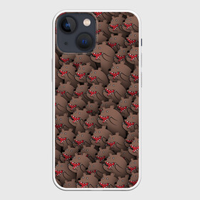 Чехол для iPhone 13 mini с принтом Медведи мемы в Петрозаводске,  |  | Тематика изображения на принте: из кустов | комикс | коричневый | медведь | мем | мишки | паттерн | толпа