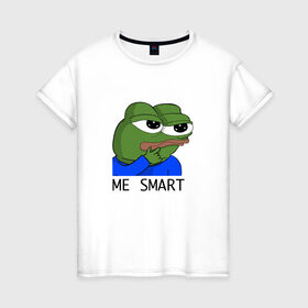 Женская футболка хлопок с принтом me smart в Петрозаводске, 100% хлопок | прямой крой, круглый вырез горловины, длина до линии бедер, слегка спущенное плечо | грустная лягушка мем