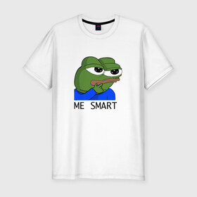 Мужская футболка премиум с принтом me smart в Петрозаводске, 92% хлопок, 8% лайкра | приталенный силуэт, круглый вырез ворота, длина до линии бедра, короткий рукав | грустная лягушка мем
