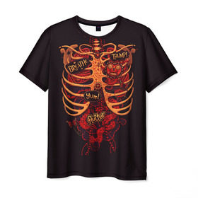 Мужская футболка 3D с принтом Человеческий скелет в Петрозаводске, 100% полиэфир | прямой крой, круглый вырез горловины, длина до линии бедер | 3d скелет | кости | легкие | органы | ребра | сердце | скелет | человек