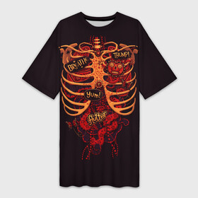 Платье-футболка 3D с принтом Человеческий скелет в Петрозаводске,  |  | 3d скелет | кости | легкие | органы | ребра | сердце | скелет | человек