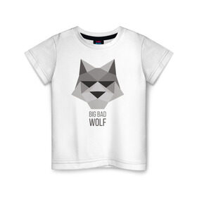 Детская футболка хлопок с принтом Big Bad Wolf в Петрозаводске, 100% хлопок | круглый вырез горловины, полуприлегающий силуэт, длина до линии бедер | duck sauce | абстракция | большой | вой | волк | животное | заяц | крутая | крутой | ну погоди | песня | серый | треугольник | хищник
