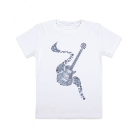 Детская футболка хлопок с принтом Гитара в Петрозаводске, 100% хлопок | круглый вырез горловины, полуприлегающий силуэт, длина до линии бедер | Тематика изображения на принте: гитара | инструмент | круги | кружева | музыка | рок | стиль