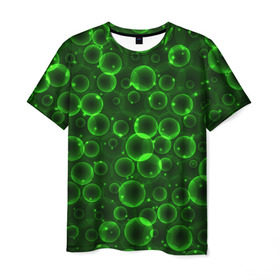 Мужская футболка 3D с принтом Пузыри в Петрозаводске, 100% полиэфир | прямой крой, круглый вырез горловины, длина до линии бедер | абстракт | зеленый | кокон | пузыри