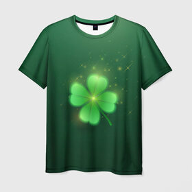 Мужская футболка 3D с принтом Клевер удачи в Петрозаводске, 100% полиэфир | прямой крой, круглый вырез горловины, длина до линии бедер | зеленый | клевер | удача | четырехлистный