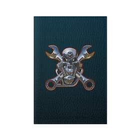 Обложка для паспорта матовая кожа с принтом Metal skull в Петрозаводске, натуральная матовая кожа | размер 19,3 х 13,7 см; прозрачные пластиковые крепления | Тематика изображения на принте: heavy metal | rock | skull | авто | байк | байкер | металл | мотоцикл | рок | череп