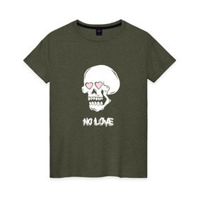 Женская футболка хлопок с принтом No love skull в Петрозаводске, 100% хлопок | прямой крой, круглый вырез горловины, длина до линии бедер, слегка спущенное плечо | guccigang | hearts | nolove | дремин | ивандремин | любовь | нелюбовь | сердечки | сердце | фэйс | череп