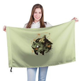 Флаг 3D с принтом Бульбазавр в Петрозаводске, 100% полиэстер | плотность ткани — 95 г/м2, размер — 67 х 109 см. Принт наносится с одной стороны | pocket monster | pokemon | аниме | изба | избушка | кичум | пикачу | эш