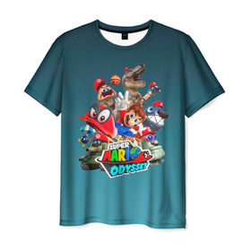 Мужская футболка 3D с принтом Super Mario Odyssey в Петрозаводске, 100% полиэфир | прямой крой, круглый вырез горловины, длина до линии бедер | Тематика изображения на принте: nintendo | марио | нинтендо