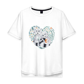 Мужская футболка хлопок Oversize с принтом Еноты в Петрозаводске, 100% хлопок | свободный крой, круглый ворот, “спинка” длиннее передней части | Тематика изображения на принте: love | romantic | енот | еноты | животное | животные | любовь | природа | романтика | сердца | сердце
