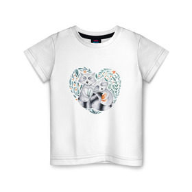 Детская футболка хлопок с принтом Еноты в Петрозаводске, 100% хлопок | круглый вырез горловины, полуприлегающий силуэт, длина до линии бедер | love | romantic | енот | еноты | животное | животные | любовь | природа | романтика | сердца | сердце